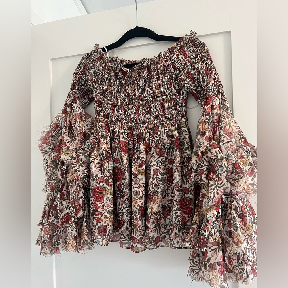 Caroline Constas printed off the shoulder top